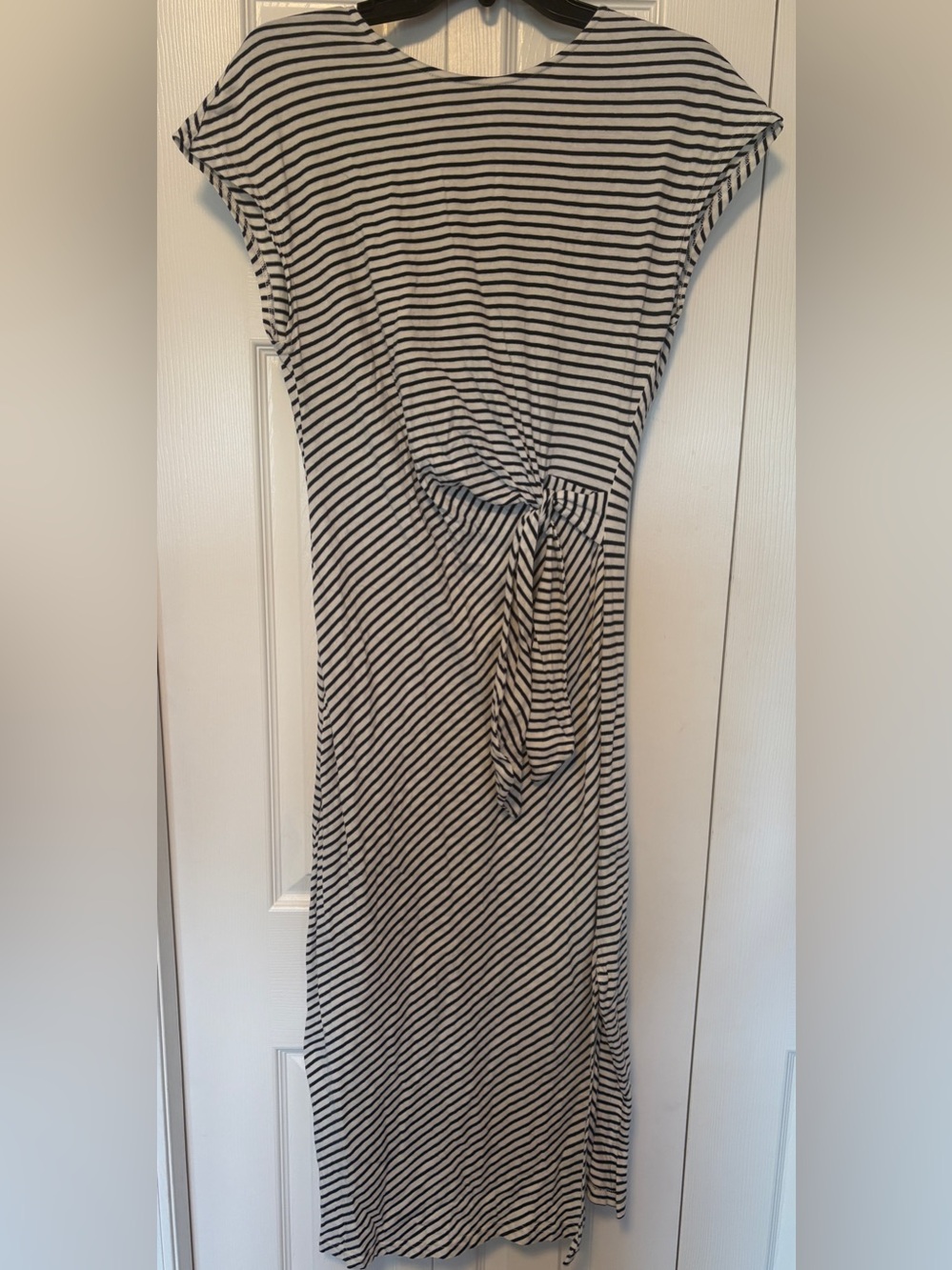 Rails Selah Striped Tie-Waist Midi Dress - Ivory Navy Micro Stripe Size M
